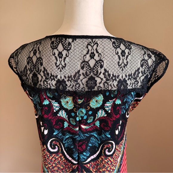Silvergate Colorful Midi Dress with Black Lace Size Small - Picture 6 of 8